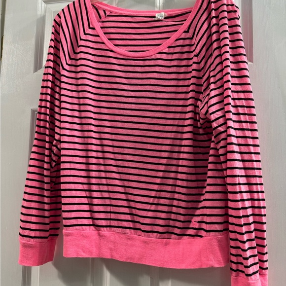 Victorias Secret PINK long sleeve pink black striped top - Picture 1 of 5